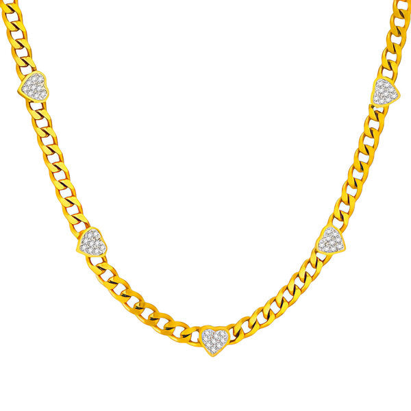 Gold Crystal Heart Link Necklace