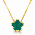 Gold & Green Striped Enamel Single Flower Pendant Necklace