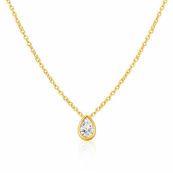 Gold Solitaire Teardrop Pendant Necklace