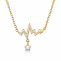 Gold Crystal Heartbeat ECG Pendant Necklace