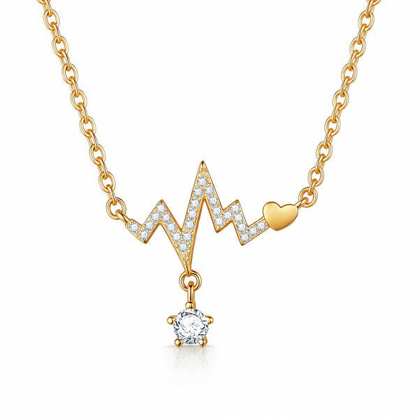 Gold Crystal Heartbeat ECG Pendant Necklace