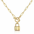 Gold Paperclip Chain Toggle Padlock Necklace