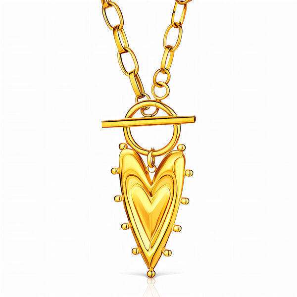 Gold Toggled link Heart Pendant Necklace
