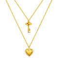 Gold Multi-Strand Key and Heart Pendant Necklace