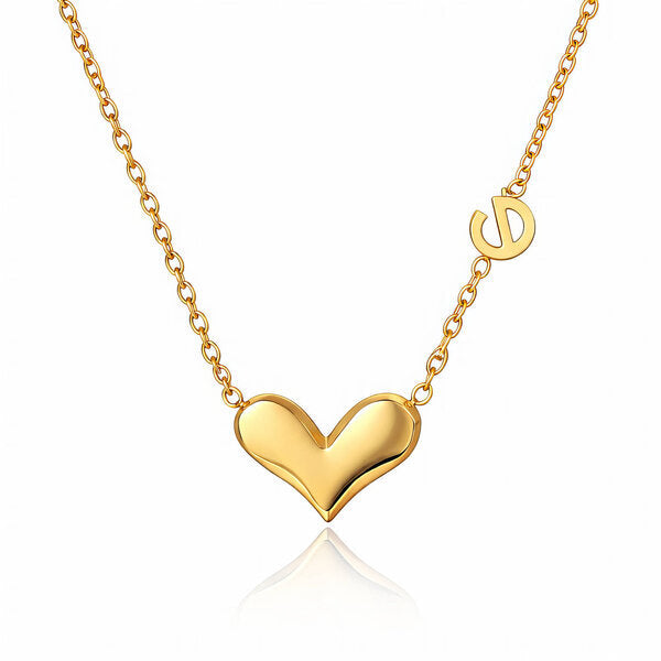 Gold Puffed Heart Pendant Necklace