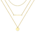 Gold Layered Bar and Disc Pendant Necklace
