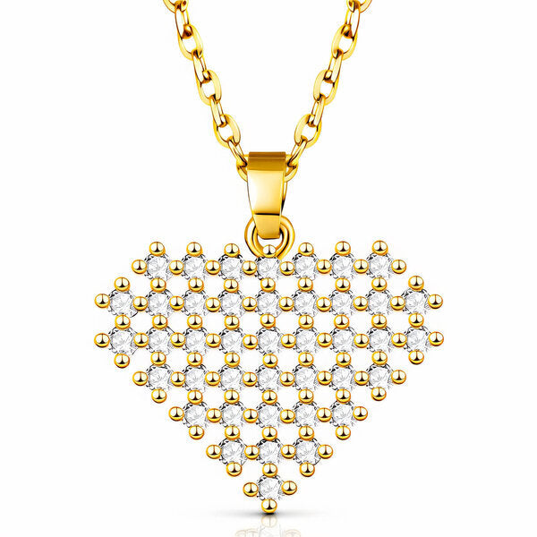 Gold Crystal Lattice Heart Pendant Necklace