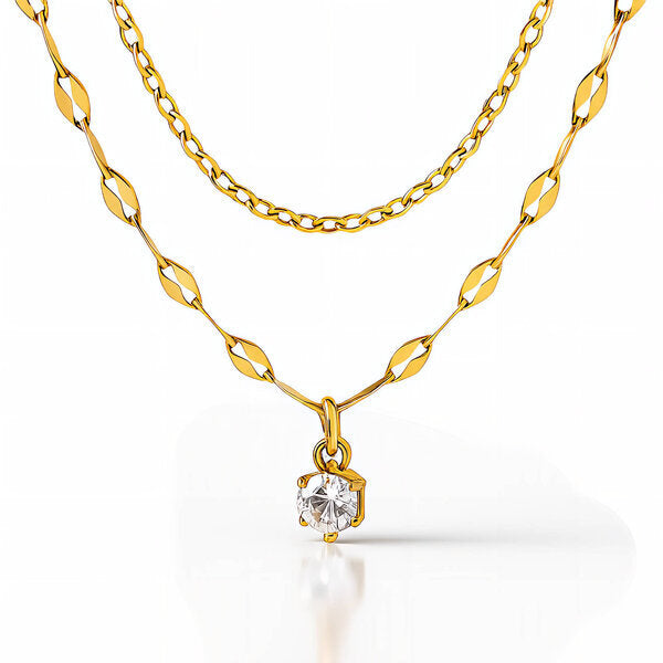 Gold Multi-Strand Solitaire Pendant Necklace