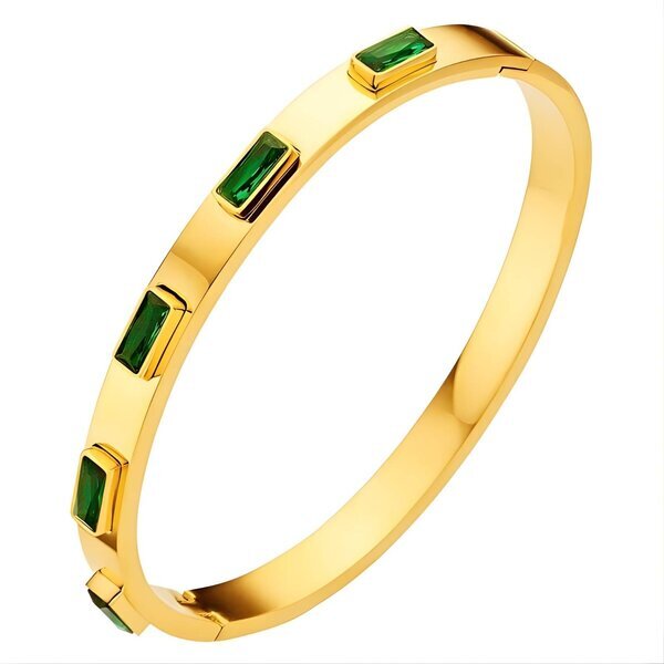 Gold & Green Baguette Crystal Bangle Bracelet
Diameter- 6cm