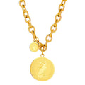 Gold Chunky Link Coin Pendant Necklace