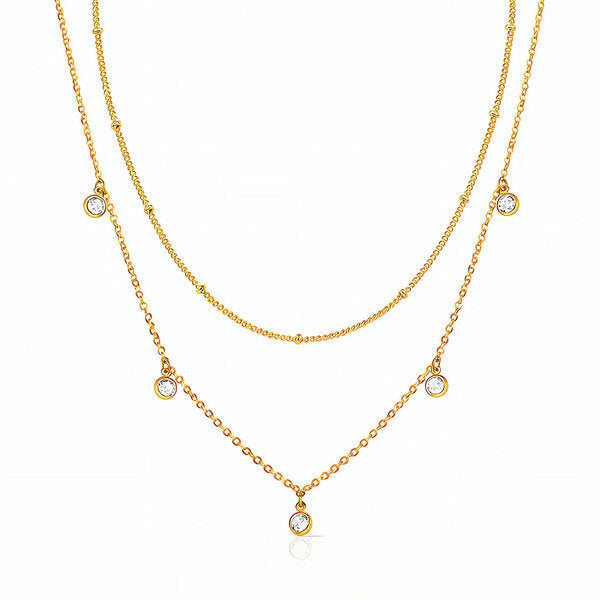 Gold Multi-Strand Bezel Crystal Drop Necklace