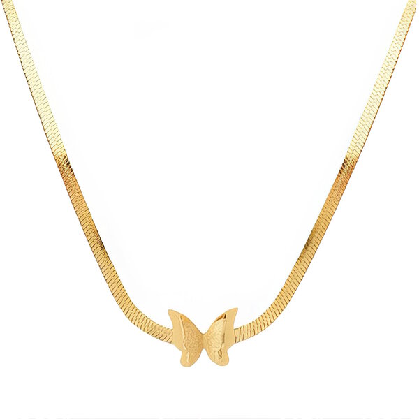 Gold Herringbone Butterfly Necklace