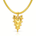 Gold Herringbone Studded Heart Pendant Necklace