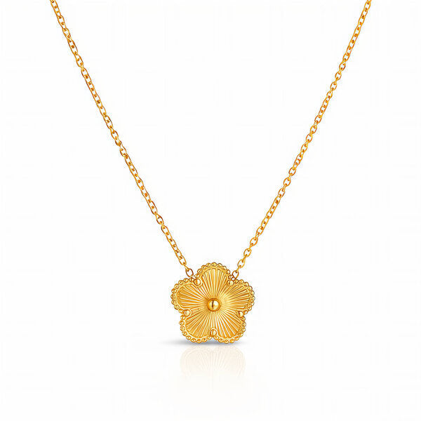 Gold Carved Petal Flower Pendant Necklace