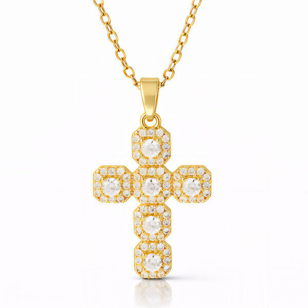 Gold Sparkle Cross Pendant Necklace