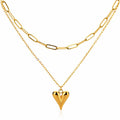 Gold Double-Layer Paperclip and Puffed Heart Necklace