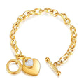 Gold Double Heart Toggle Chain Bracelet Length- 18cm